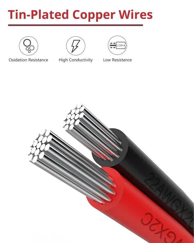 Alt view image 3 of 7 - 65.6ft Extension Cable Wire Cord 20M 22AWG Led Wire Cord for Single Color LED Strips 22/2 Low Voltage Extension, Black and Red, Led Light, Speaker, Doorbell, Electrical System Connection