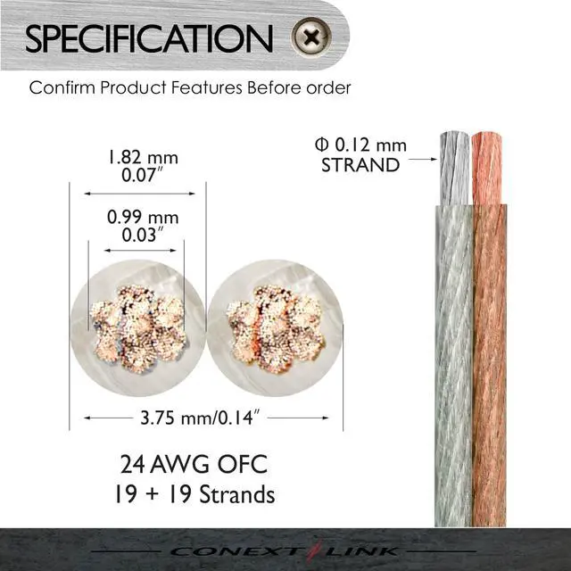 Alt view image 3 of 6 - PSC24CGS-50 Parallel Gold Silver Speaker Cables Full Gauge Oxygen Free Copper Zip Wire (24 Gauge, 50 feet) (11342