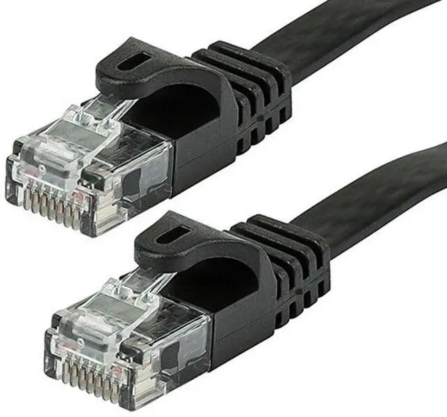 Main image of Cat5e 10ft Black Flat Patch Cable UTP 30AWG 350MHz Pure Bare Copper Snagless RJ45 Flexboot Series Ethernet Cable
