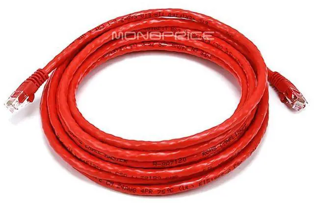 Main image of Cat6 14ft Red Crossover Patch Cable UTP 24AWG 550MHz Pure Bare Copper Snagless RJ45 Fullboot Series Ethernet Cable