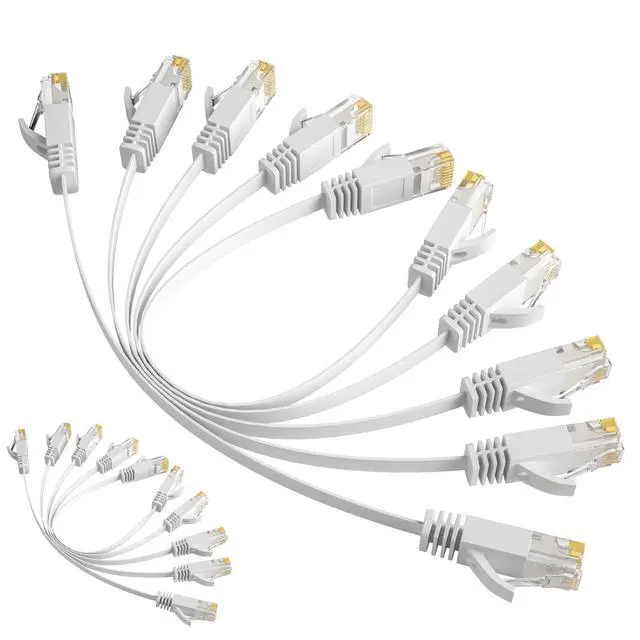 Alt view image 5 of 7 - Cat 6 Flat Ethernet Cable 2 Ft/10 Pack, High Speed Slim Short Patch Cables Internet Cables, 30 AWG Pure Copper 10Gbps 500MHz,Thin Flexible for POE Cat6 Cat 5e Cat 5 Network Cable Cord-White