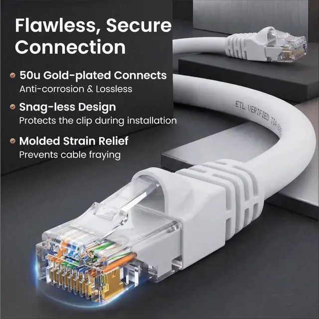 Alt view image 4 of 7 - GEARit Cat6 Patch Cables Cat 6 Ethernet Cable 3 ft 10-Pack White | Ethernet Patch Cable, 10Gbps 550MHz 24AWG Pure Copper, Snagless, Gold Plated RJ45 for Router, Server, Router, PC