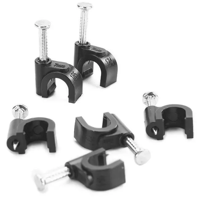Main image of 7mm Ethernet Cat6 Cable Clips Clamps RG6 with Steel Nail (200 Pack) Wire Clips Black for Wall,Cord Management