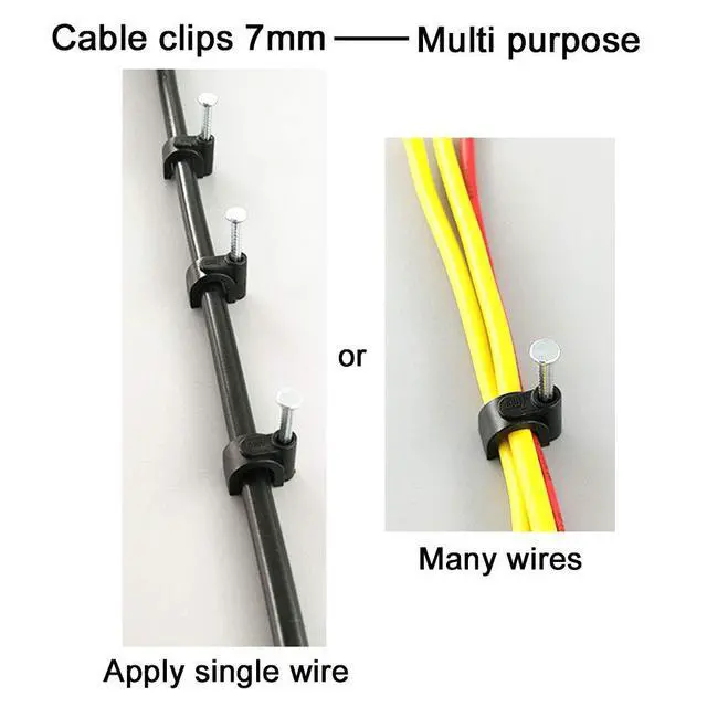 Alt view image 4 of 5 - 7mm Ethernet Cat6 Cable Clips Clamps RG6 with Steel Nail (200 Pack) Wire Clips Black for Wall,Cord Management