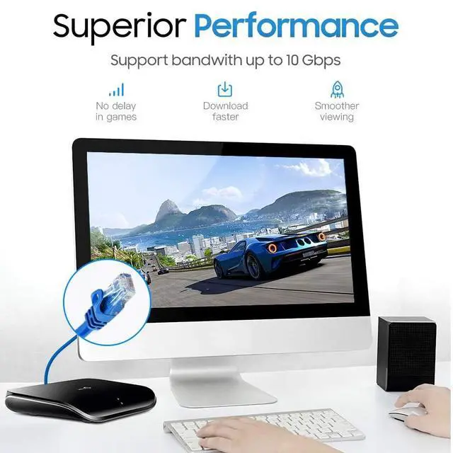Alt view image 5 of 7 - Cat 6 Ethernet Cable 7 ft, Cat6 Patch Cables 10Gbps LAN Cable, 550MHz Network Cable, RJ45 Connectors, Compatible with Gaming Computer, Laptop, Modem, Router, HDTV, Gaming Console - Blue