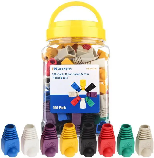 Main image of 100-Pack Cat6 / Cat5e RJ45 Strain Relief Boots, RJ45 Boot, Cat 6 Ethernet Boots, Multicolored, Fits 6.5mm (0.25in) Ethernet Cables