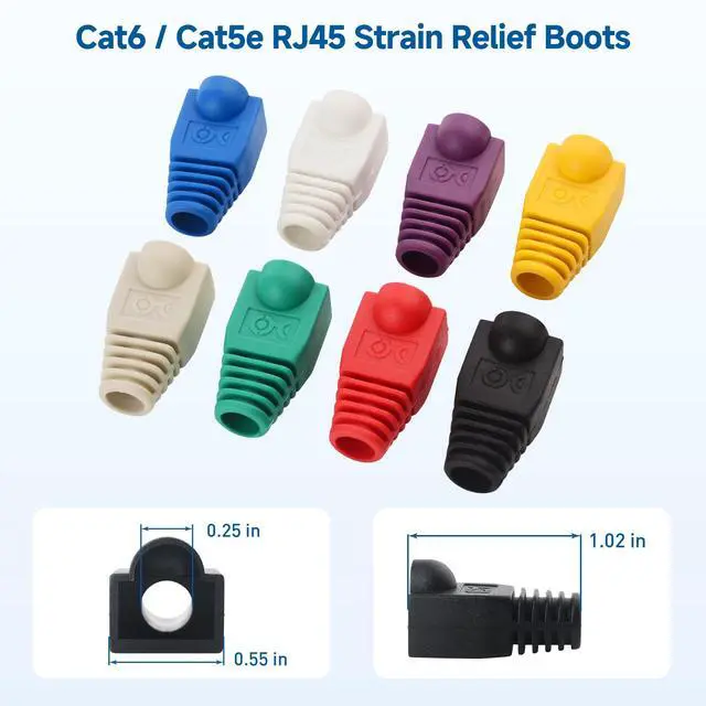 Alt view image 2 of 7 - 100-Pack Cat6 / Cat5e RJ45 Strain Relief Boots, RJ45 Boot, Cat 6 Ethernet Boots, Multicolored, Fits 6.5mm (0.25in) Ethernet Cables