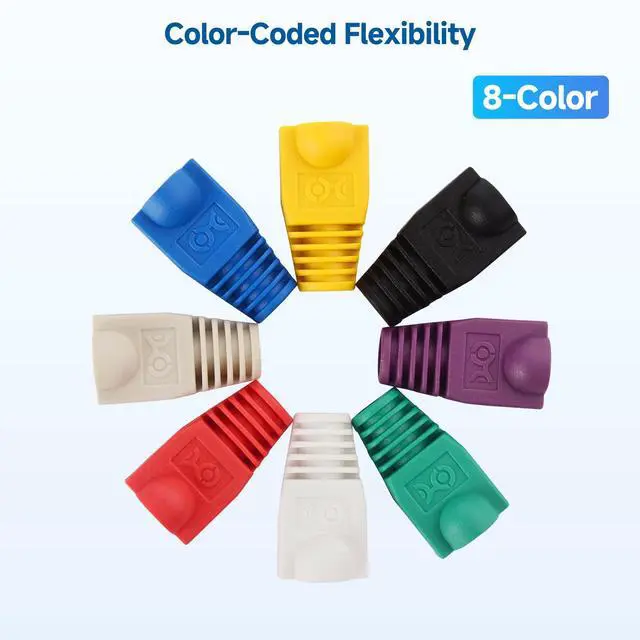 Alt view image 6 of 7 - 100-Pack Cat6 / Cat5e RJ45 Strain Relief Boots, RJ45 Boot, Cat 6 Ethernet Boots, Multicolored, Fits 6.5mm (0.25in) Ethernet Cables