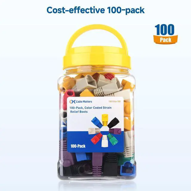 Alt view image 7 of 7 - 100-Pack Cat6 / Cat5e RJ45 Strain Relief Boots, RJ45 Boot, Cat 6 Ethernet Boots, Multicolored, Fits 6.5mm (0.25in) Ethernet Cables