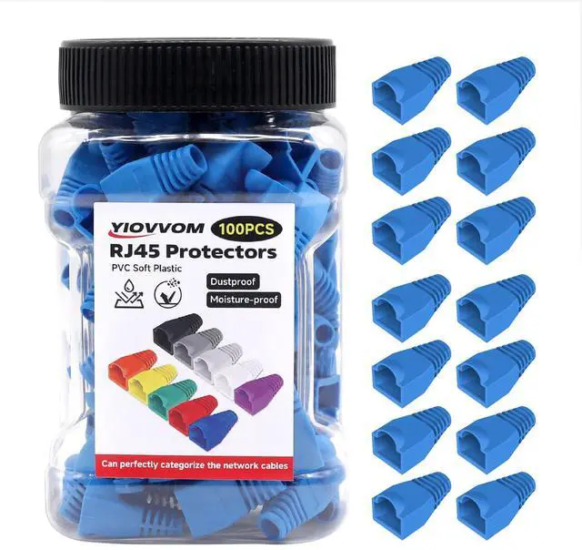 Main image of 100pcs RJ45 Strain Relief Boots, CAT5 CAT5E CAT6 CAT6E Ethernet Boot,Fits 0.25in Ethernet RJ45 Cables Blue