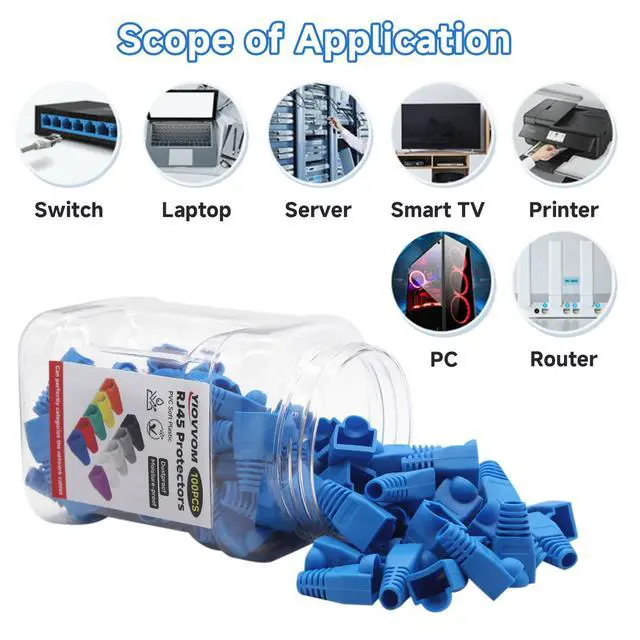 Alt view image 2 of 5 - 100pcs RJ45 Strain Relief Boots, CAT5 CAT5E CAT6 CAT6E Ethernet Boot,Fits 0.25in Ethernet RJ45 Cables Blue