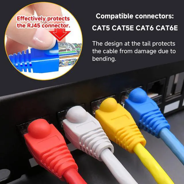 Alt view image 5 of 5 - 100pcs RJ45 Strain Relief Boots, CAT5 CAT5E CAT6 CAT6E Ethernet Boot,Fits 0.25in Ethernet RJ45 Cables Blue
