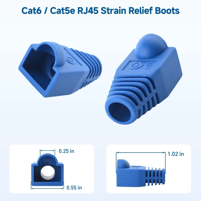 Alt view image 2 of 6 - 200-Pack Cat6/Cat5e RJ45 Strain Relief Boots, Blue Suitable for 6.5mm (0.25in) Ethernet Cables, RJ45 Boot, Cat 6 Boot