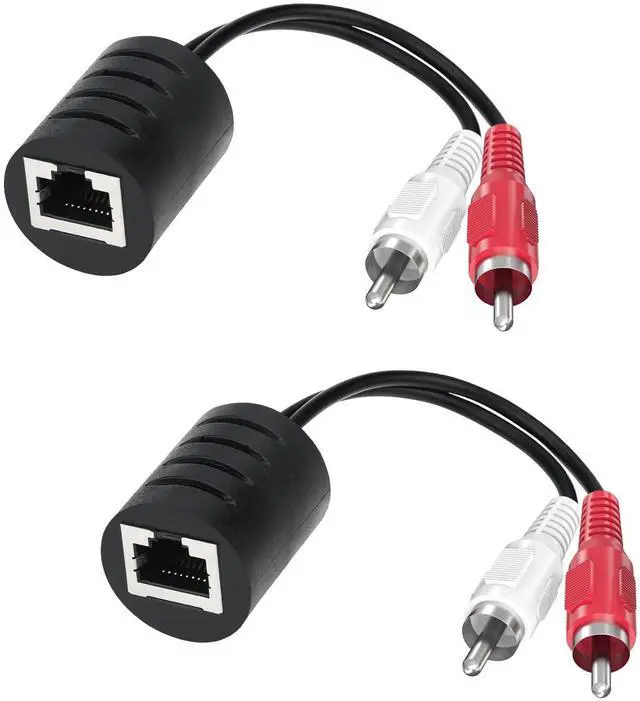 Main image of Audio Balun, 2 Pack Stereo RCA to Stereo RCA Audio Extender Over Cat5 / Cat6 2 RCA to RJ45 Stereo Cable