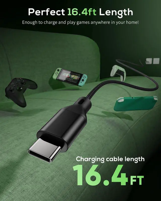 Alt view image 2 of 7 - 16.4FT Charger Charging Cable for PS5/ PS5 Pro/Xbox Series X/S Controller/for Switch Pro, Replacement USB Charging Cord Nylon Braided Type-C Ports Accessories for PS5/for Xbox Series X, Black