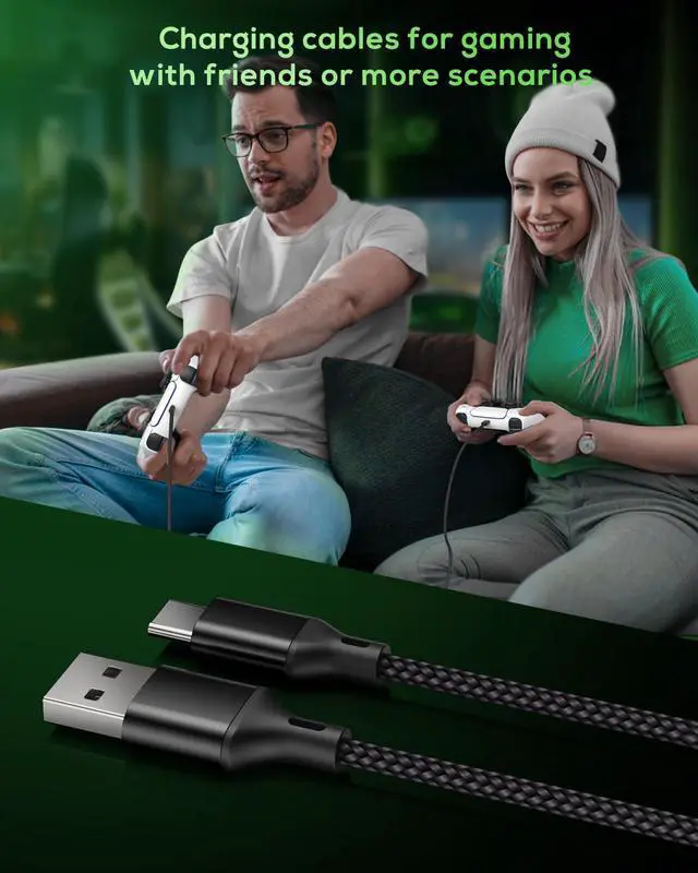 Alt view image 7 of 7 - 16.4FT Charger Charging Cable for PS5/ PS5 Pro/Xbox Series X/S Controller/for Switch Pro, Replacement USB Charging Cord Nylon Braided Type-C Ports Accessories for PS5/for Xbox Series X, Black