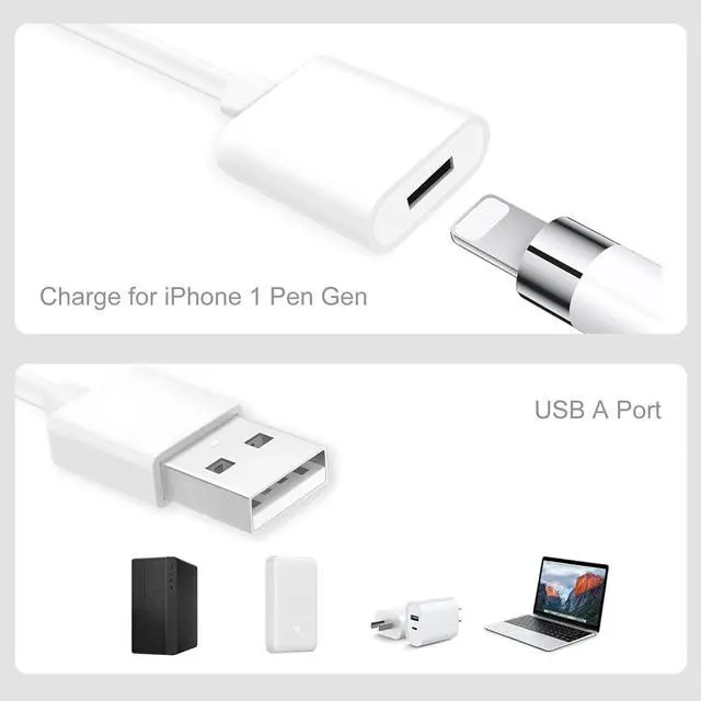 Alt view image 2 of 5 - (2 Pack 3.3Ft) Designed for Pencil 1st Gen! iPencil Charging Adapter 20 Mins Full Charge for iPhone 1 Pen Gen, No Need to Transfer, Plug and Charge, let the Creation uninterrupted!