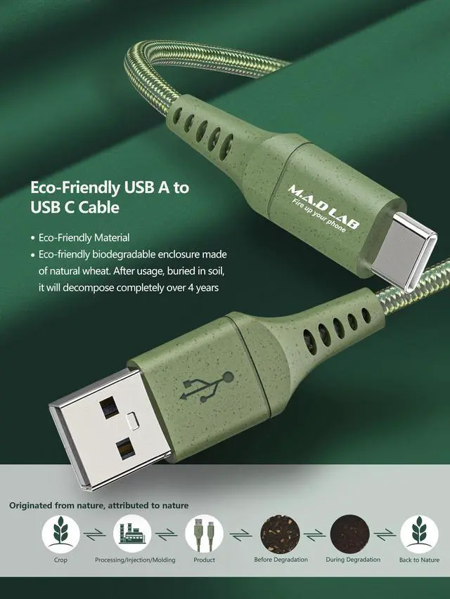 Alt view image 3 of 7 - USB to USB C Cable; 3;3 Ft Nylon Braided; 3A Charging; 480 Mbps Data Transfer; 10000+ Bend Tested; USB C Cable Compatible with iPhone 17; iPhone 16; iPhone 15; Android and More