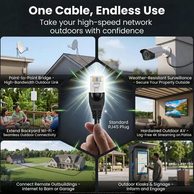 Alt view image 5 of 7 - Cat6 Outdoor Ethernet Cable (10ft) 23AWG Pure Copper, FTP, LLDPE, Waterproof, Direct Burial, In-Ground, UV Resistant, POE, Network, LAN, Internet, Cat 6, Cat6 Cable - 10 Feet