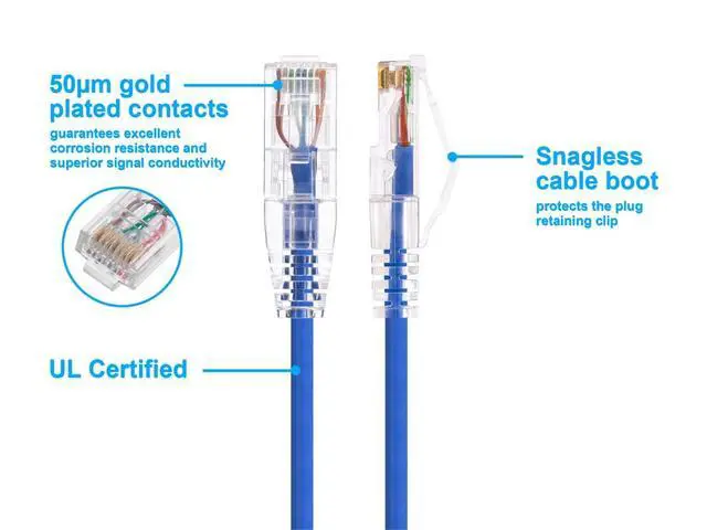 Alt view image 3 of 6 - Cat6 5ft Blue Component Level Patch Cable UTP 28AWG 550MHz Pure Bare Copper Snagless RJ45 SlimRun Series Ethernet Cable