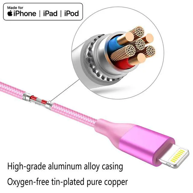 Alt view image 2 of 7 - iPhone Charger 4Pack 6 FT Apple MFi Certified Lightning Cable Fast Charging iPhone Charger Cord Colorful Nylon Braided for iPhone 14 13 12 11 Pro Max XR XS X 8 7 6 Plus SE iPad and More