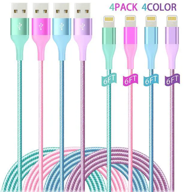 Alt view image 6 of 7 - iPhone Charger 4Pack 6 FT Apple MFi Certified Lightning Cable Fast Charging iPhone Charger Cord Colorful Nylon Braided for iPhone 14 13 12 11 Pro Max XR XS X 8 7 6 Plus SE iPad and More