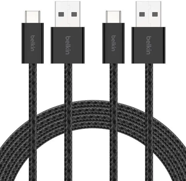 Main image of USB A to USB C Cable 2-Pack, 6.6ft, 15W, iPhone Charger Cord, Soft, Braided, Flexible for iPhone 17 & 16, Galaxy S26, Pixel 10, iPad Pro, Airpods Pro, Switch & More - Black