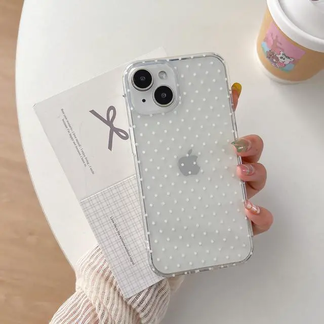Alt view image 7 of 7 - Cute Phone Case for iPhone 13/iPhone 14 Case Polka Dot Fashion Aesthetic Design for Women Girls, Slim TPU Shockproof Protective Phone Cover for iPhone 13/14 - Clear