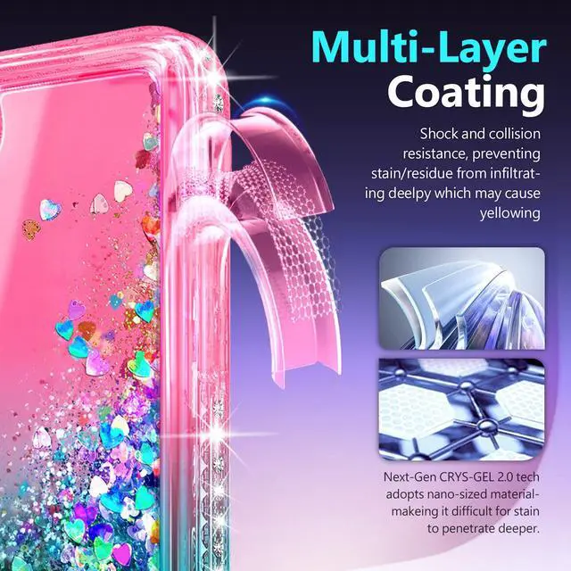 Alt view image 6 of 7 - Designed for iPhone SE (3rd 2022 & 2nd Gen 2020)/iPhone 8/7/6/6S Case, Pink/Aqua | Glitter Liquid Cute Cover for Women Girls Kids | with Tempered Glass Screen Protector & Ring Holder-Wrist Strap