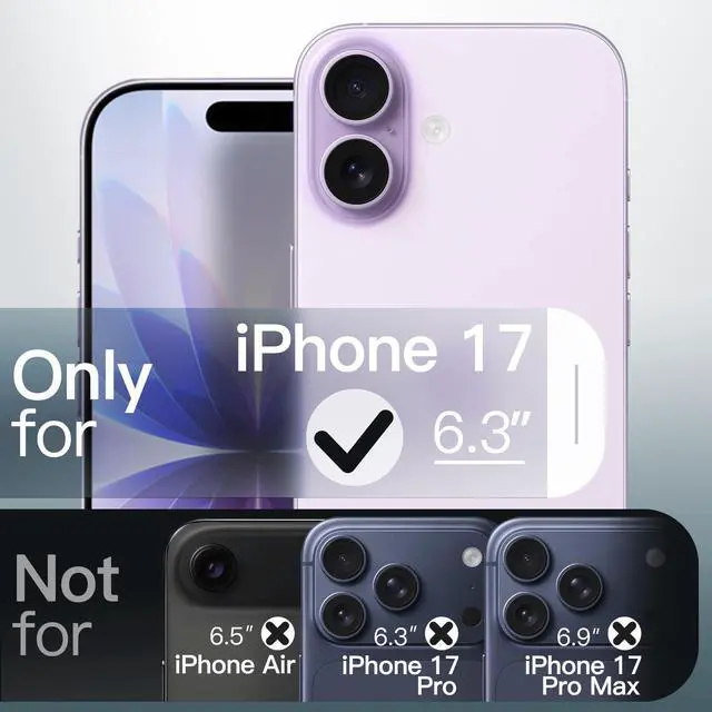 Alt view image 2 of 7 - Matte Case for iPhone 17 6.3-Inch, Shockproof Military Grade Drop Protection, Frosted Translucent Back Minimalist Phone Cover, Anti-Fingerprint (Lavender)