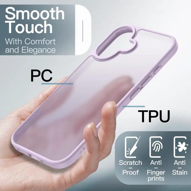 Alt view image 4 of 7 - Matte Case for iPhone 17 6.3-Inch, Shockproof Military Grade Drop Protection, Frosted Translucent Back Minimalist Phone Cover, Anti-Fingerprint (Lavender)
