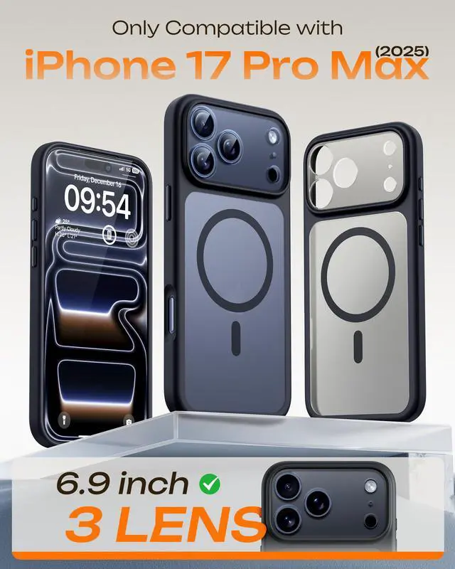 Alt view image 2 of 7 - for iPhone 17 Pro Max Case, Compatible with Magsafe, Full Camera Protection, Built-in Magnets, Translucent Matte for iPhone 17 Pro Max Phone Case 6.9 inch (Black)
