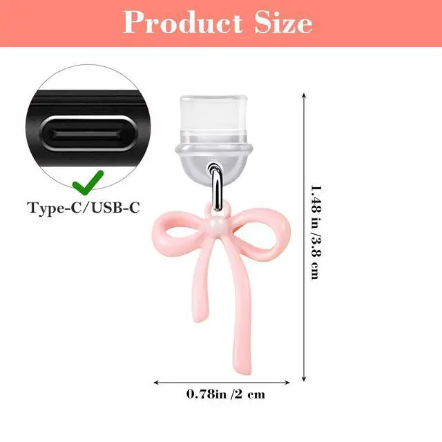 Alt view image 2 of 7 - Charms for Dust Plug 6 PCS Pink Bow Dust Plug Charm Compatible with E-Reader & Type C Devices Acrylic Decorative Accessories Gift for Readers Book Lovers Men Women Teachers Students
