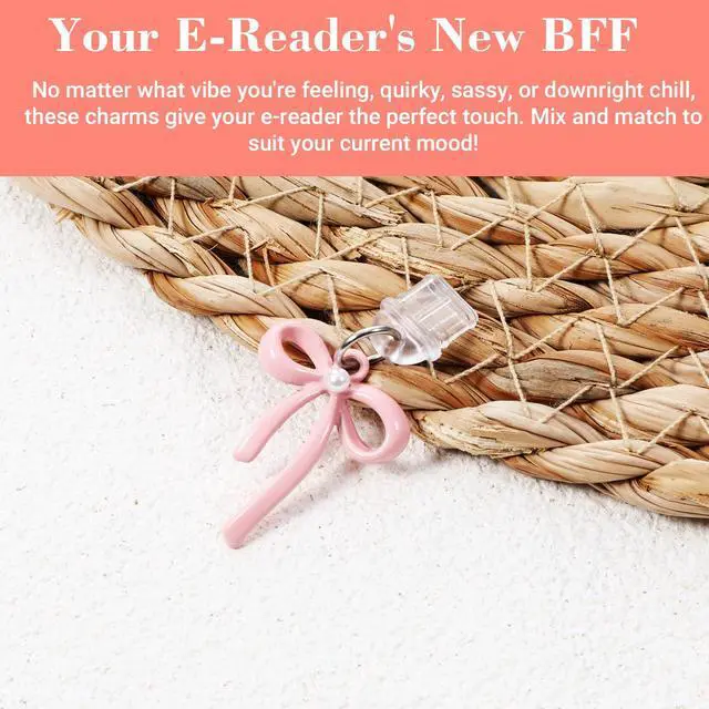 Alt view image 3 of 7 - Charms for Dust Plug 6 PCS Pink Bow Dust Plug Charm Compatible with E-Reader & Type C Devices Acrylic Decorative Accessories Gift for Readers Book Lovers Men Women Teachers Students