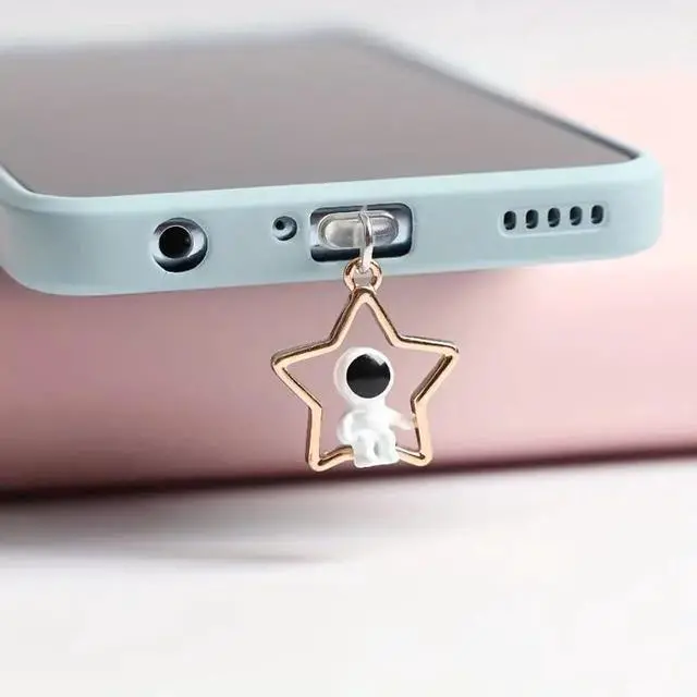Alt view image 6 of 7 - Star Dust Plug Charm Cute Astronaut Earphone Jack Stopper Cap Pendant Anti Dust Plug Kawaii USB Plug Cell Phone Anti-Dust Plugs for iPhone Charge Port Maintenance, Upkeep andRepairs