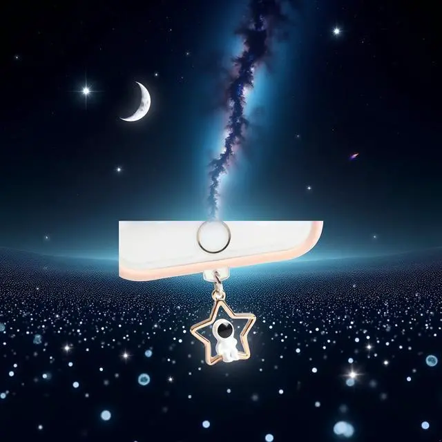 Alt view image 3 of 7 - Star Dust Plug Charm Cute Astronaut Earphone Jack Stopper Cap Pendant Anti Dust Plug Kawaii USB Plug Cell Phone Anti-Dust Plugs for iPhone Charge Port Maintenance, Upkeep andRepairs