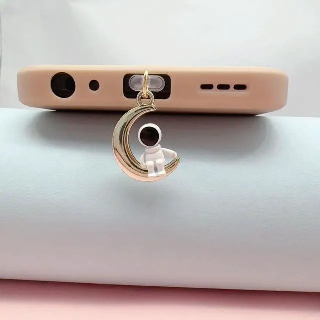 Alt view image 5 of 7 - Dust Plug Charm Cute Astronaut Earphone Jack Stopper Cap Pendant Anti Dust Plug Kawaii Type-C USB Plug Cell Phone Anti-Dust Plugs for iPhone Charge Port (Type-C Moon)