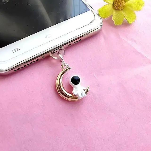 Alt view image 6 of 7 - Dust Plug Charm Cute Astronaut Earphone Jack Stopper Cap Pendant Anti Dust Plug Kawaii Type-C USB Plug Cell Phone Anti-Dust Plugs for iPhone Charge Port (Type-C Moon)