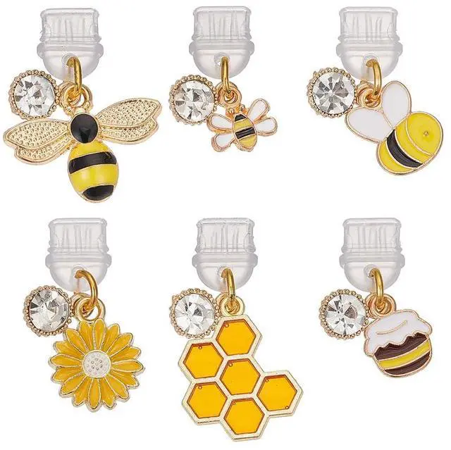 Main image of 6Pcs Dust Plug Charm Type C Anti Dust Plugs 0.8~1.3 inch Long Mobile Dustproof Plugs with Bee Honeycomb Pendants USB C Port Caps Protector Pendants Charging Port Plugs for Most Type C Phone