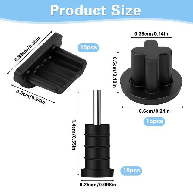 Alt view image 2 of 7 - 45 Pieces 3.5mm Rubber Dust Plugs Caps Protector, Anti-Dust Headphone Jack Dust Plugs Cover USB-C Charge Port Protector Plug Covers for Earphone Mobile Phone Laptop Desktop Computer, Black