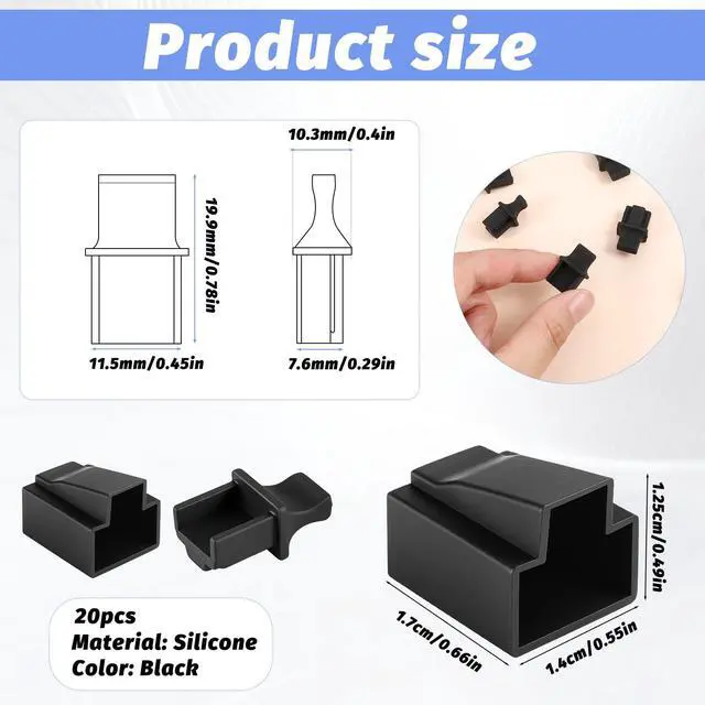 Alt view image 2 of 7 - Rj45 Dust Covers Caps, 10 Male + 10 Female Ethernet Port Cover Ethernet Lan Port Protector Rj45 Anti-Dust Cover Plugs Protector Stopper Cap for Fiber Optic Copper Rj45female Fiber Terminal Slot, Black