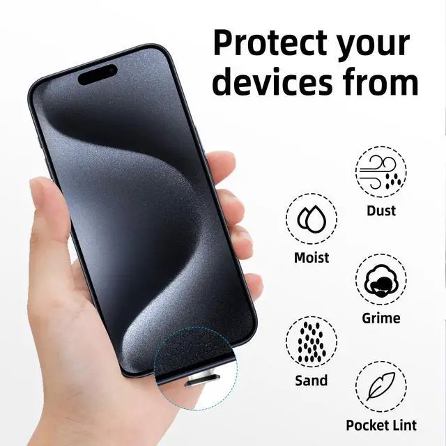 Alt view image 3 of 7 - USB C Dust Plugs for iPhone 17 16 Pro Max 15 Plus 16e 17e,2 Pack Anti Dust Cover for Samsung S26 Ultra A17 A16 S25 FE S23 A36 A37 Pixel 10a 9a Type C Charging Port Protector with Cable Clip Clear Case