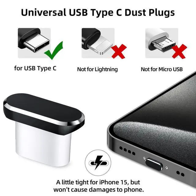 Alt view image 6 of 7 - USB C Dust Plugs for iPhone 17 16 Pro Max 15 Plus 16e 17e,2 Pack Anti Dust Cover for Samsung S26 Ultra A17 A16 S25 FE S23 A36 A37 Pixel 10a 9a Type C Charging Port Protector with Cable Clip Clear Case