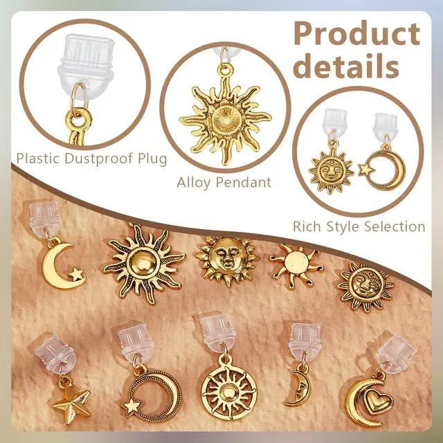 Alt view image 4 of 6 - 10Pcs Dust Plug Charm Type C Anti Dust Plugs 1~1.6 inch Long Mobile Dustproof Plugs with Star Moon Pendants C Port Caps Protector Charging Port Plugs Pendants for Most Type C Phone