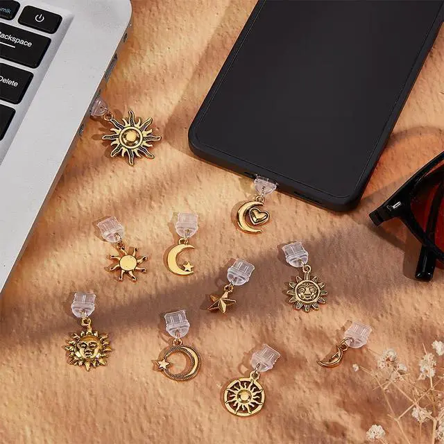 Alt view image 5 of 6 - 10Pcs Dust Plug Charm Type C Anti Dust Plugs 1~1.6 inch Long Mobile Dustproof Plugs with Star Moon Pendants C Port Caps Protector Charging Port Plugs Pendants for Most Type C Phone