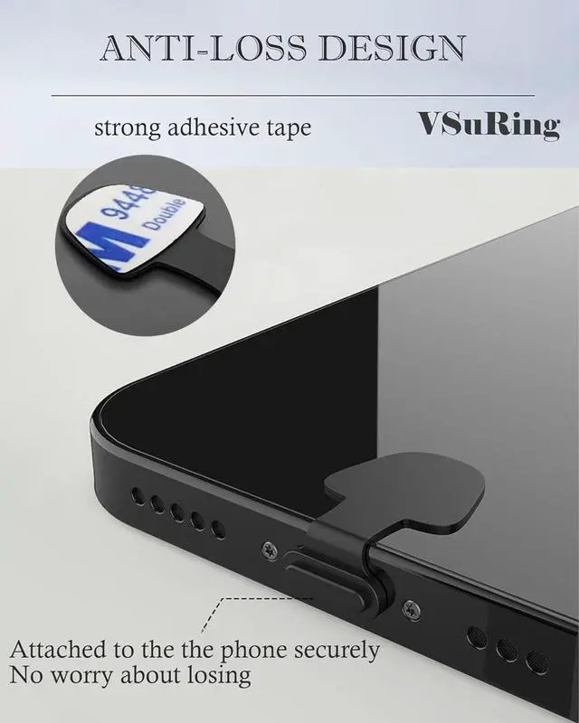 Alt view image 2 of 5 - Anti Dust Plugs 5Pcs for iPhone Silicone Detachable Adhesive Anti-Lost Dust Plug Cover Compatible with iPhone 14,13,12,11 & AirPods Black