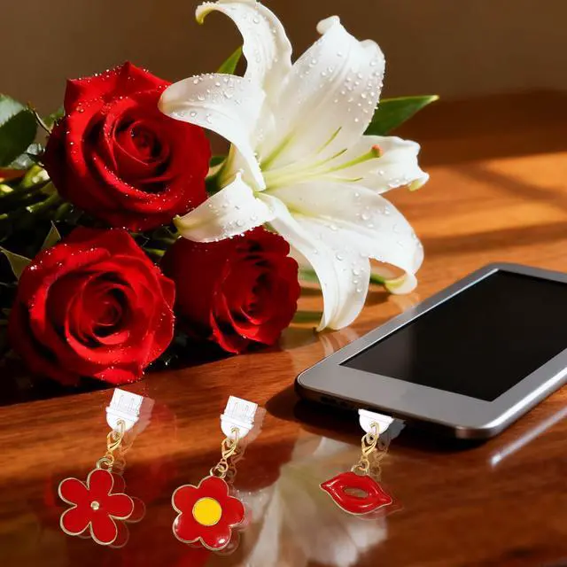 Alt view image 2 of 5 - 6 Pcs Cute Dust Plug Charms for Phone & Kindle, Type-C Charging Port Accessories with Butterfly, Star, Moon and Flower Designs, Anti-Dust Decorative Set (Style F)