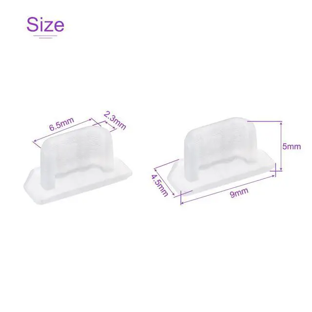 Alt view image 3 of 5 - 10 Pack 6.5x2.3mm Silicone Micro USB Anti-Dust Plug Female Ports Stopper Cap Cover Protector, Clear