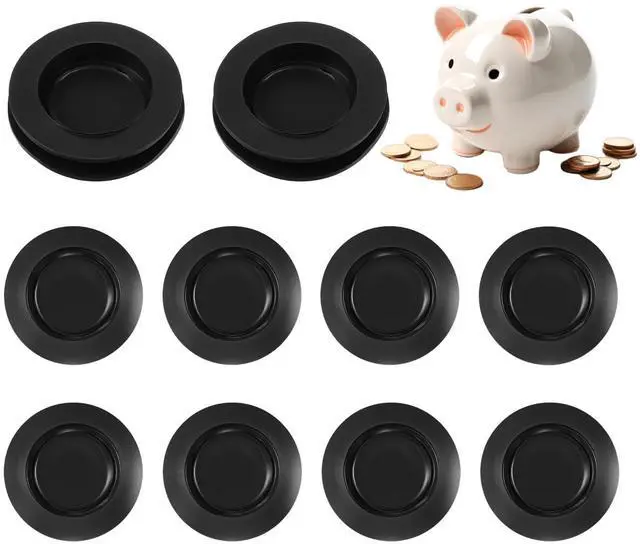 Main image of 10 Pcs Piggy Bank Plug, Outer Diameter 1.45 Inch Silicone Stopper Black Round Piggy Bank Plug Inner Diameter 1.02 Inch Silicone Stoppers Replacement for Men Women Coin Banks Saving Box