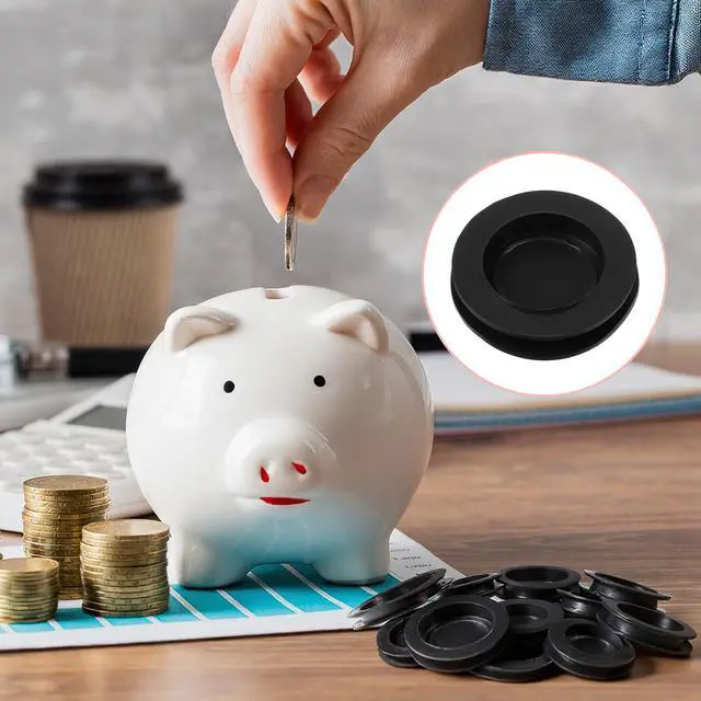Alt view image 4 of 7 - 10 Pcs Piggy Bank Plug, Outer Diameter 1.45 Inch Silicone Stopper Black Round Piggy Bank Plug Inner Diameter 1.02 Inch Silicone Stoppers Replacement for Men Women Coin Banks Saving Box